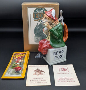 1991 Budweiser Anheuser-Busch Bevo Fox Stein Made Germany by GERZ Complete RARE!